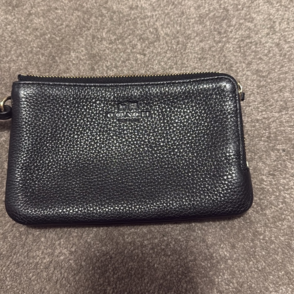 Coach Black Leather Wallet Purse Wristlet Dual Zipper - Picture 2 of 5